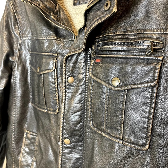Levi's Mens Faux Leather Jacket with Sherpa Lining Brown Size Large - Picture 4 of 10